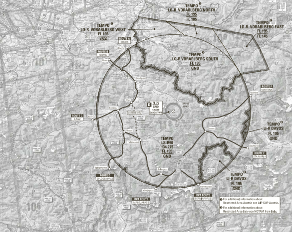 Das Flugbeschränkungsgebiet erstreckt sich in einem Radius von 45 km um Davos