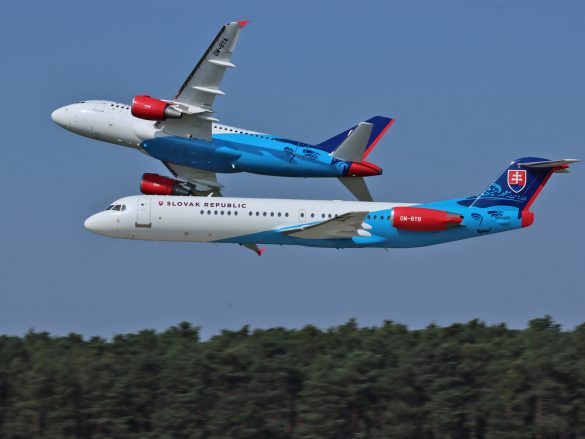 Slowakische Regierungsflugzeuge Fokker 100 (OM-BYB) und Airbus A319-115CJ (OM-BYA) © Doppeladler.com