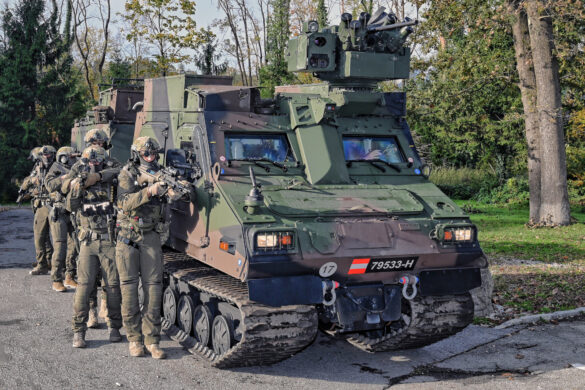 Einsatzkommando Cobra geht im Schutz eines BvS10 vor © Bundesheer