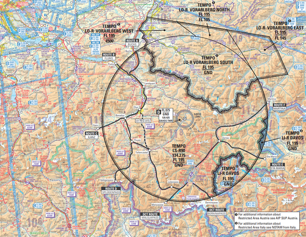 Flugbeschränkungsgebiet mit einem Radius von 25 Nautischen Meilen (rund 46 Kilometer) um Davos © VBS